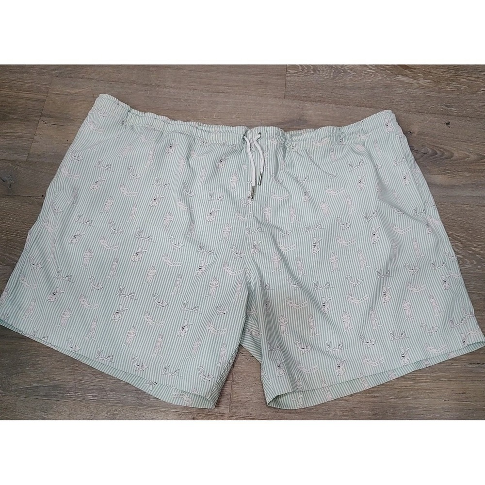 Bermies Swim Trunks Sz XXL Striped Print Mesh Lined Beach‎ Shorts Coastal Retro